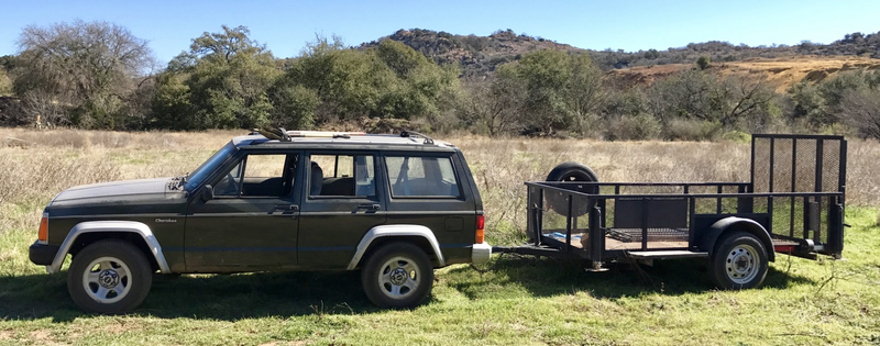 Unregistered work jeep on a ranch northwest of Austin.